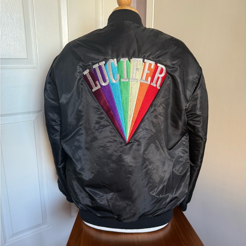 Kenneth Anger “Lucifer” Rainbow Embroidered Bomber Jacket – Size M